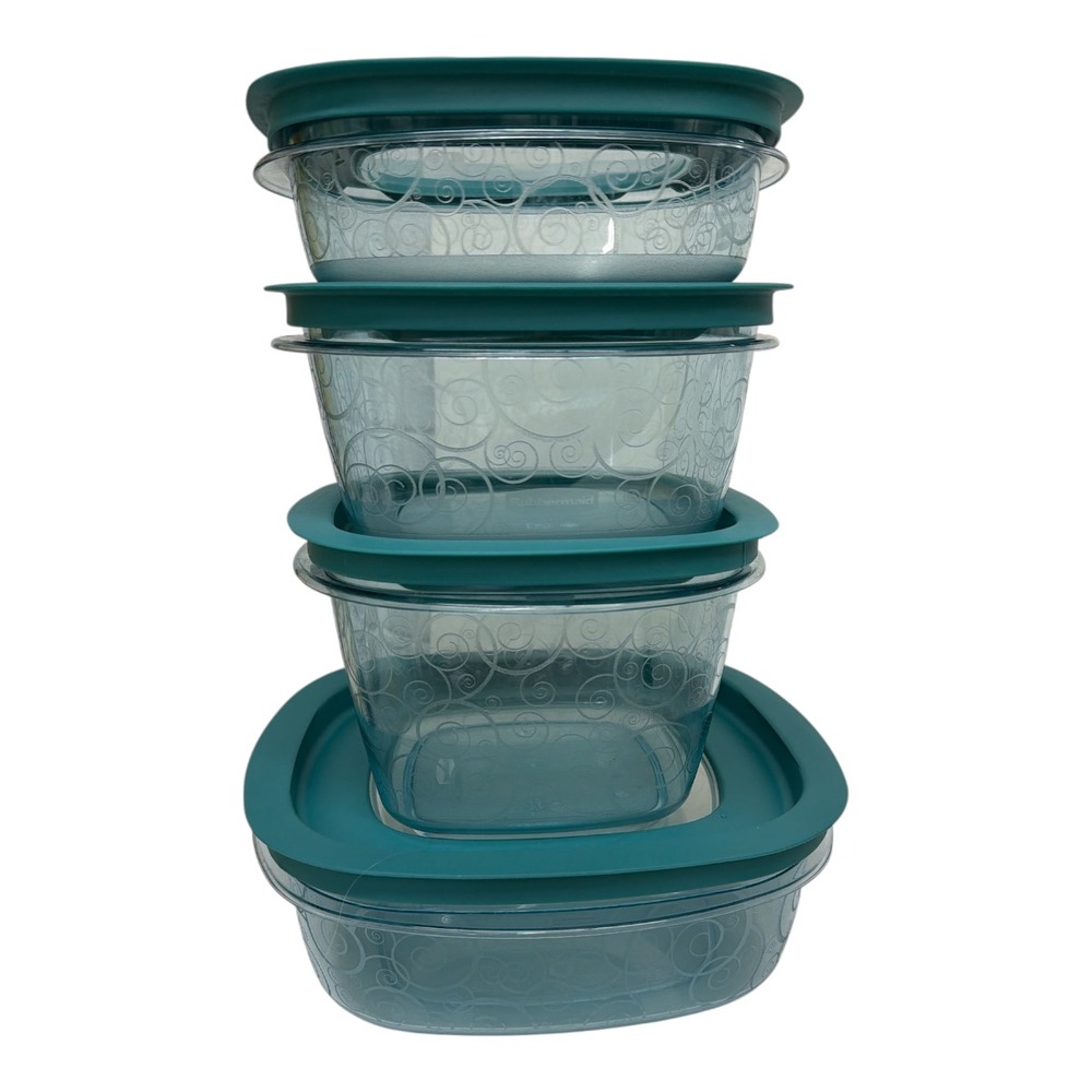 Rubbermaid Premier Food Container Easy View Lids Teal Swirl Set 4 Stackable